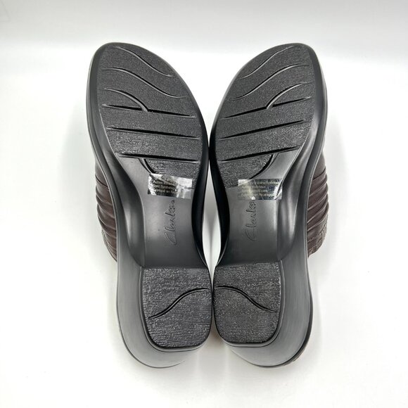 Clarks Womens Size 8.5M Brown Leather Slip On Mules Clogs Shoes - Picture 9 of 14